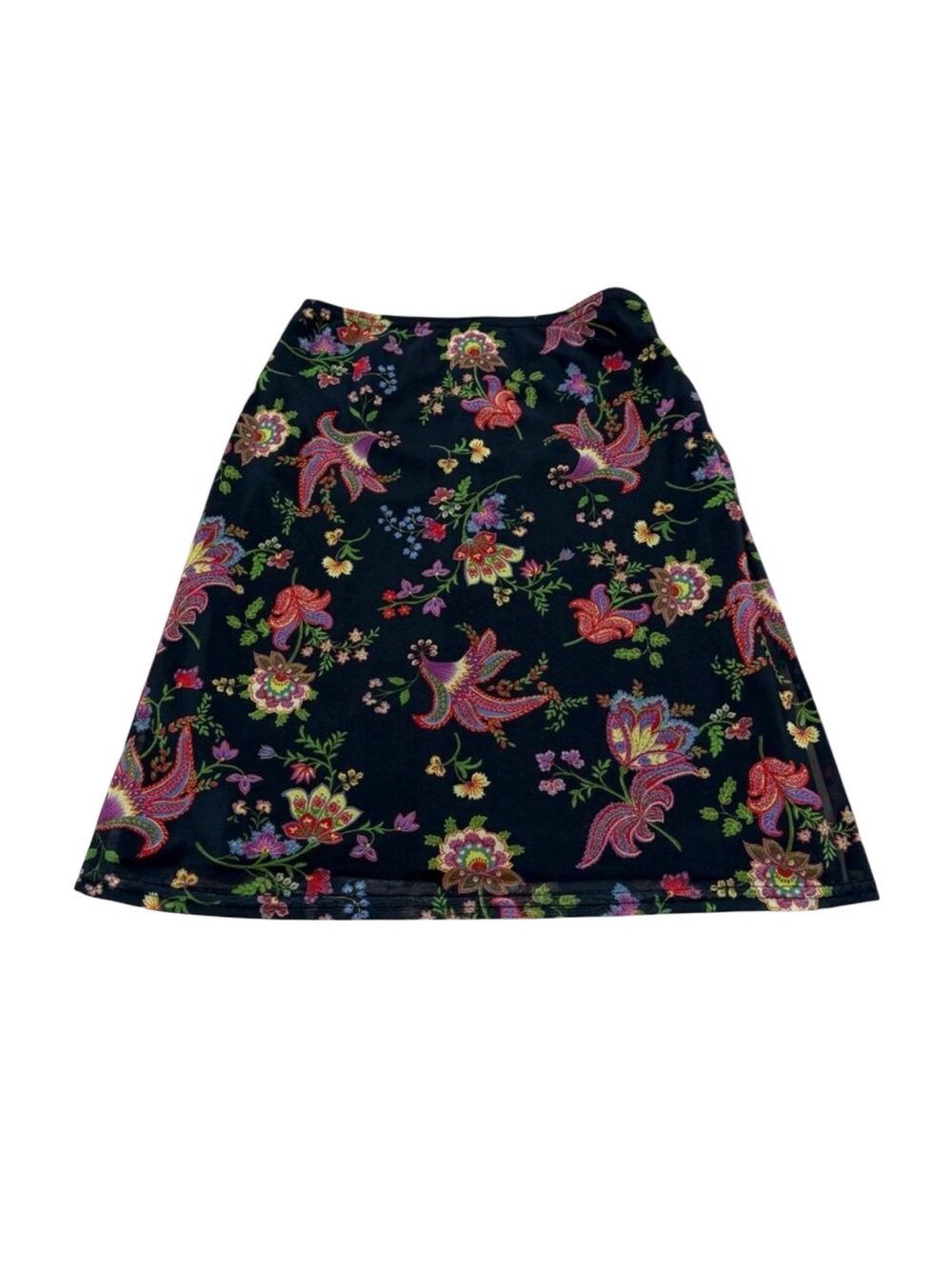 Vintage 90s My Michelle Black Floral Mini Skirt Stretch Y2K
